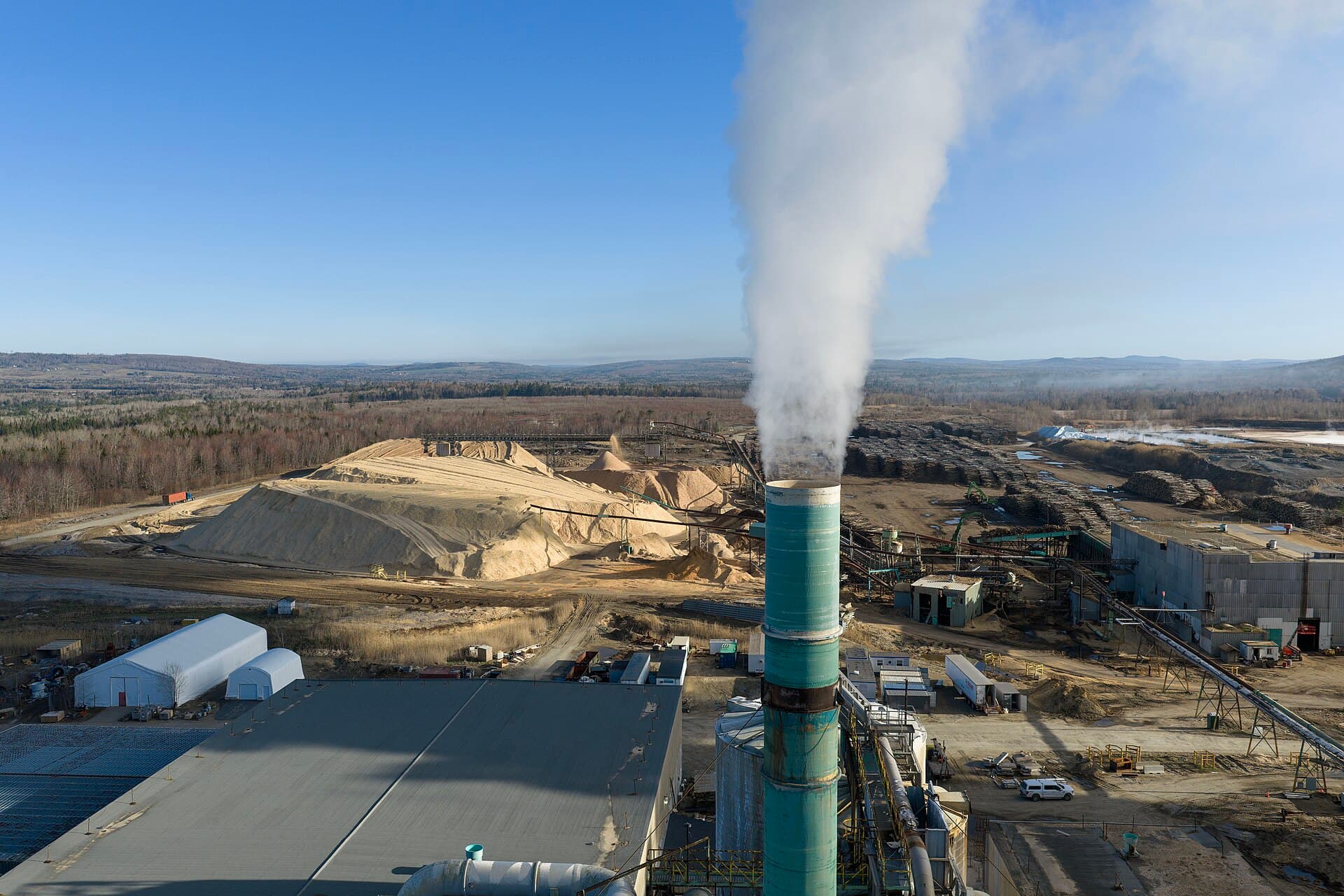 Steam rising from a pulp and paper mill